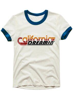 Ringer T Shirt Unisex Off White California Dreamin Retro Vintage Tee 80s…